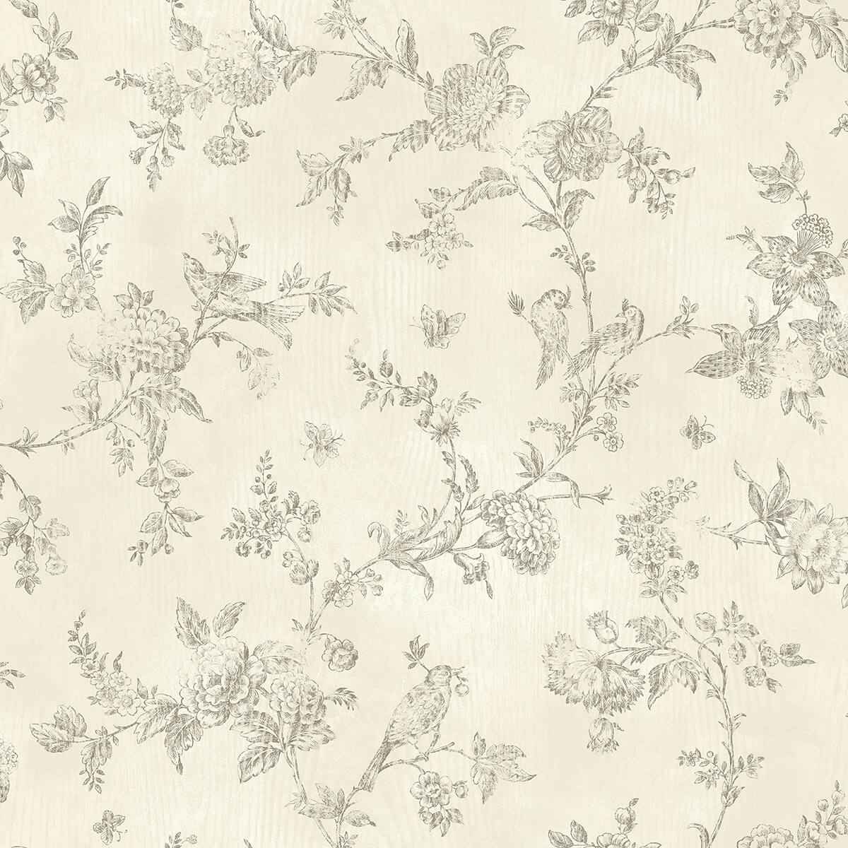 French Nightingale Brown Trail Wallpaper - York Wallcoverings - 3123-02193