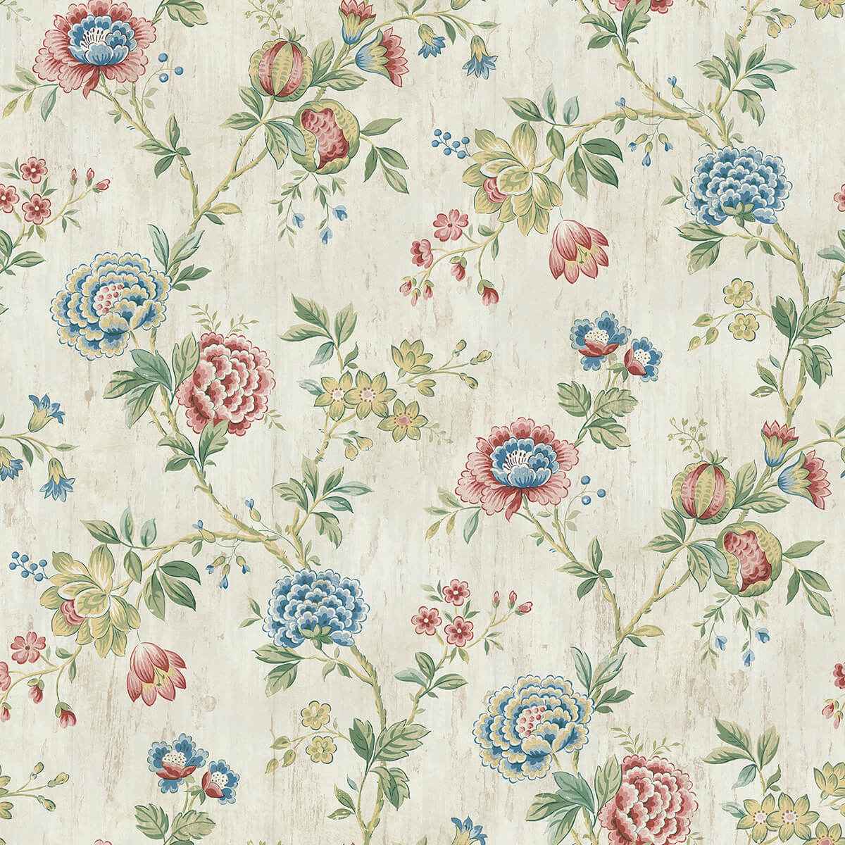Chrysanthemum Multicolor Jacobean Wallpaper - York Wallcoverings - 3123-02211 - York Wallcoverings Wallpaper
