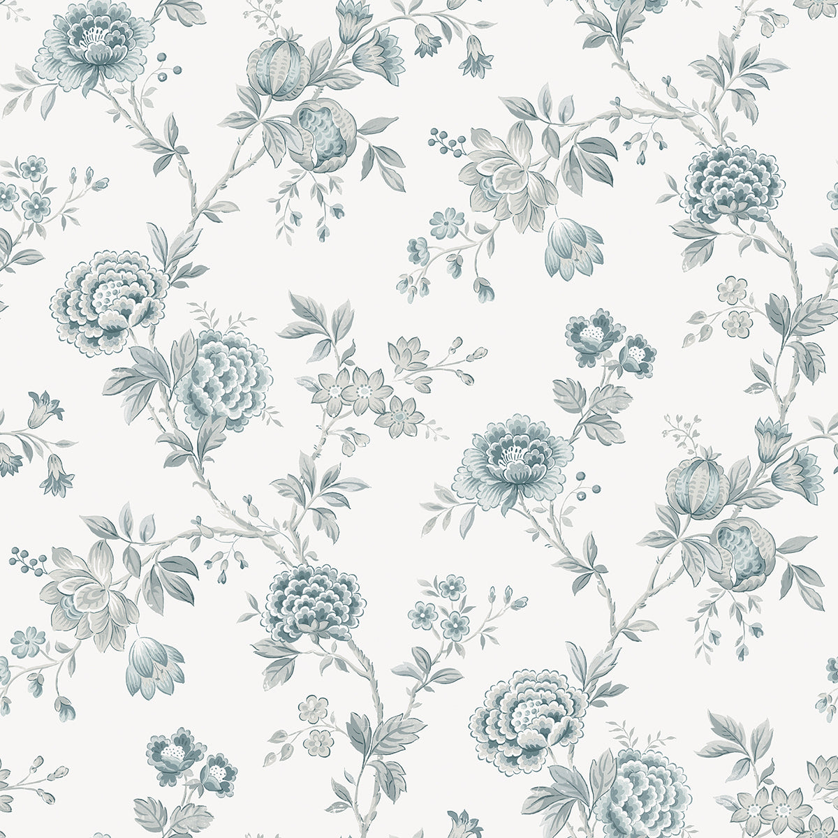 chrysanthemum-teal-jacobean-wallpaper-york-wallcoverings-3123-02215 - York Wallcoverings Papel pintado