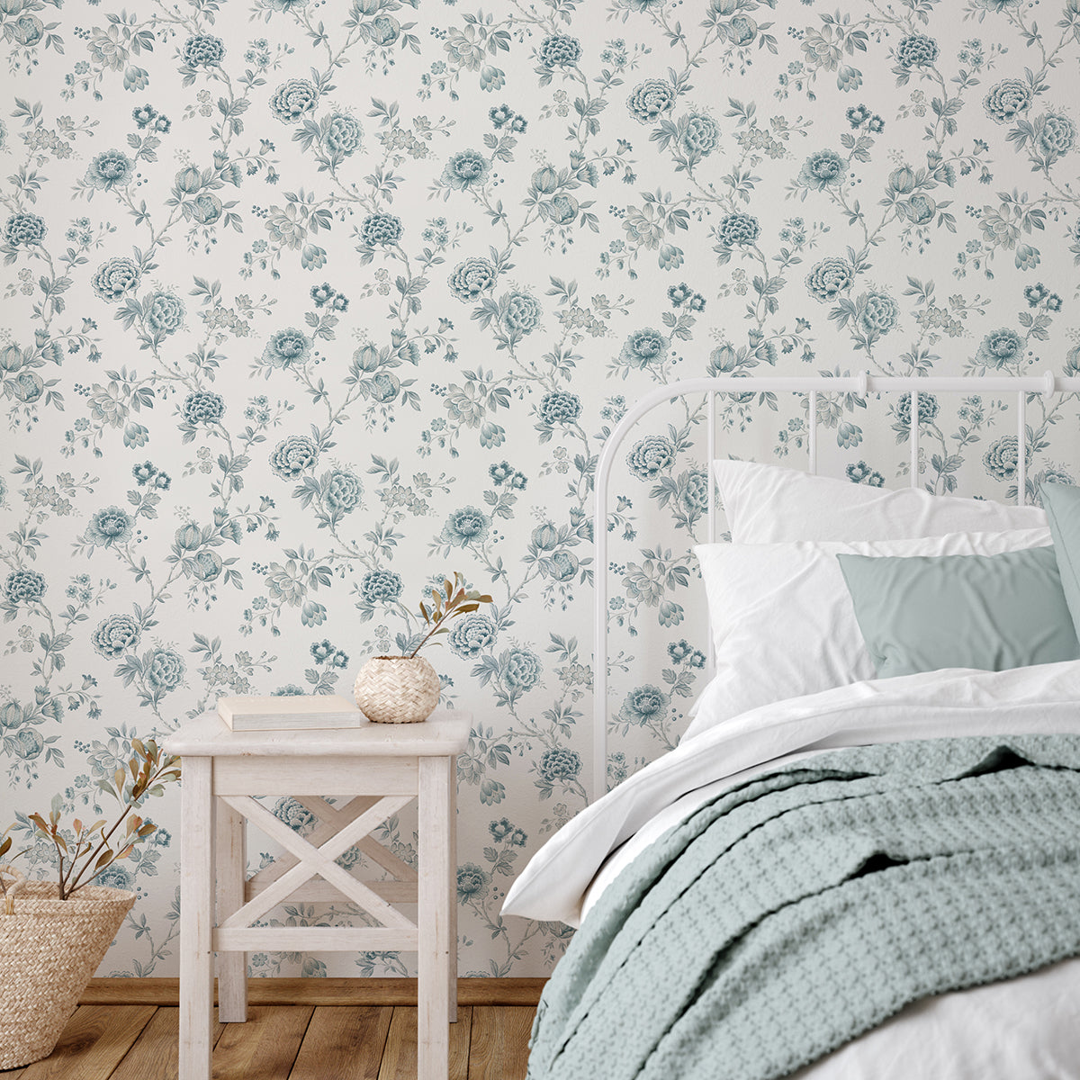 chrysanthemum-teal-jacobean-wallpaper-york-wallcoverings-3123-02215 - York Wallcoverings Papel pintado
