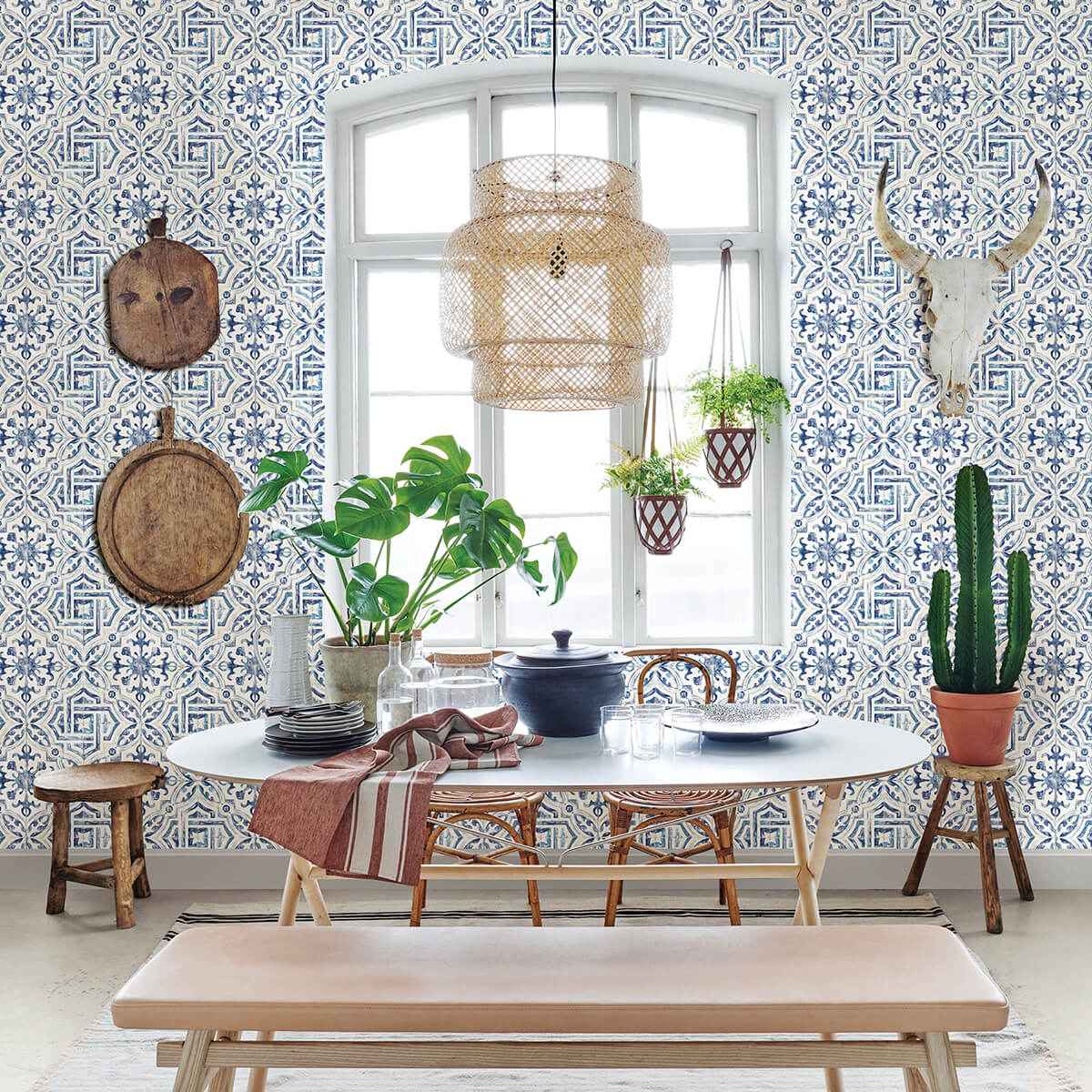 Sonoma Blue Spanish Tile Wallpaper - York Wallcoverings - 3123-12332 - York Wallcoverings Wallpaper