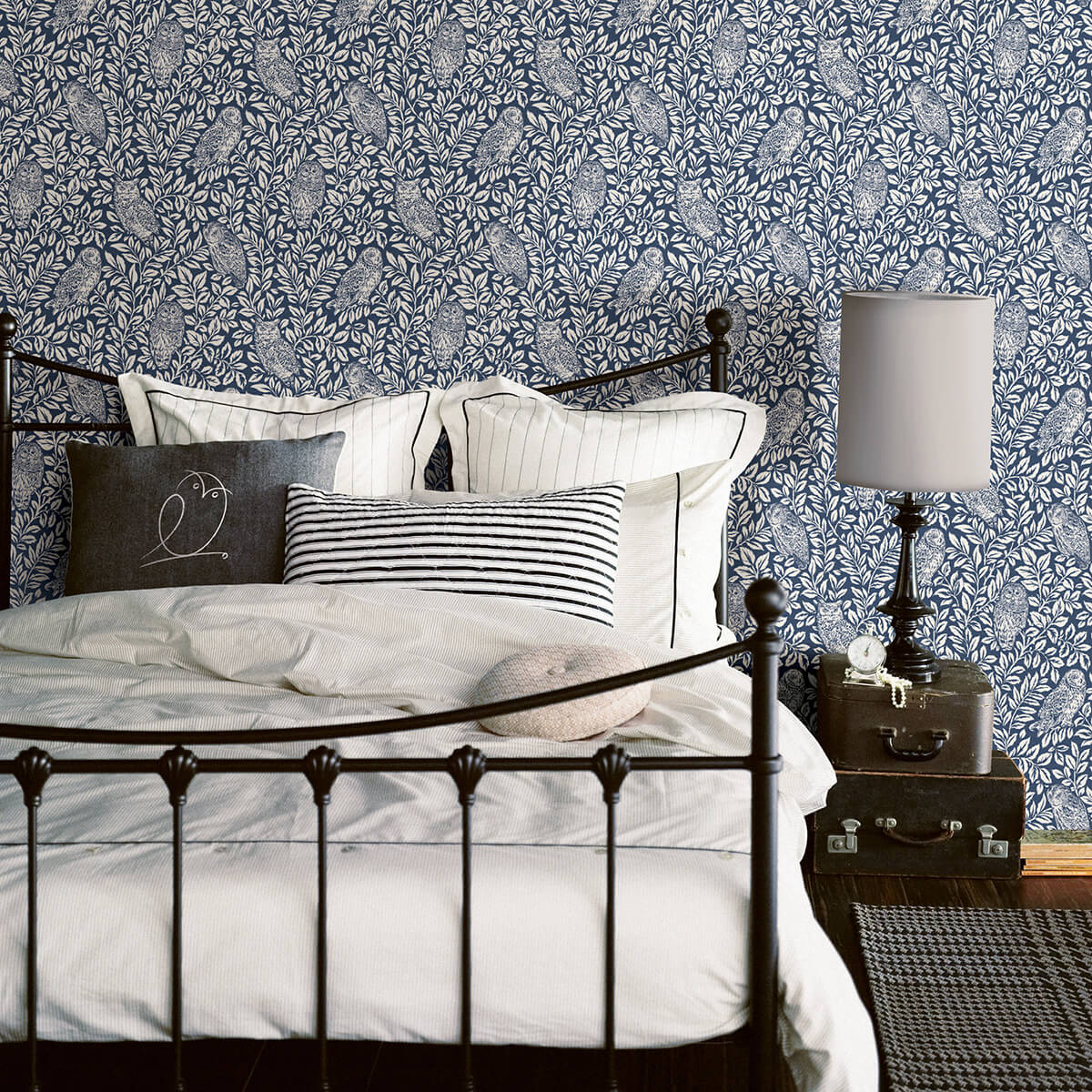 parliament-navy-owl-wallpaper-york-wallcoverings-3123-12412 - York Wallcoverings Wallpaper