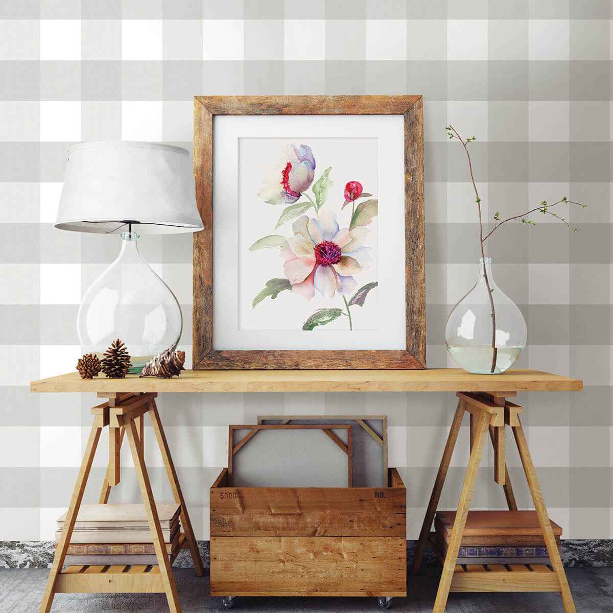 Amos Grey Gingham Wallpaper - York Wallcoverings - 3123-12531 - York Wallcoverings Papel pintado
