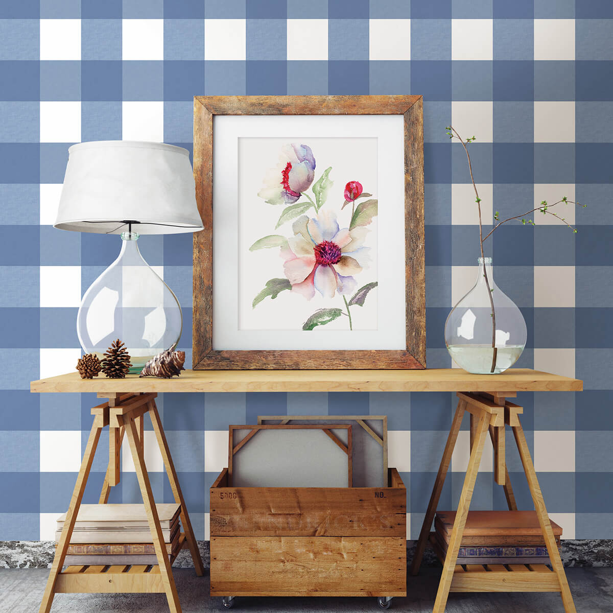 amos-navy-gingham-wallpaper-york-wallcoverings-3123-12533 - York Wallcoverings Papel pintado