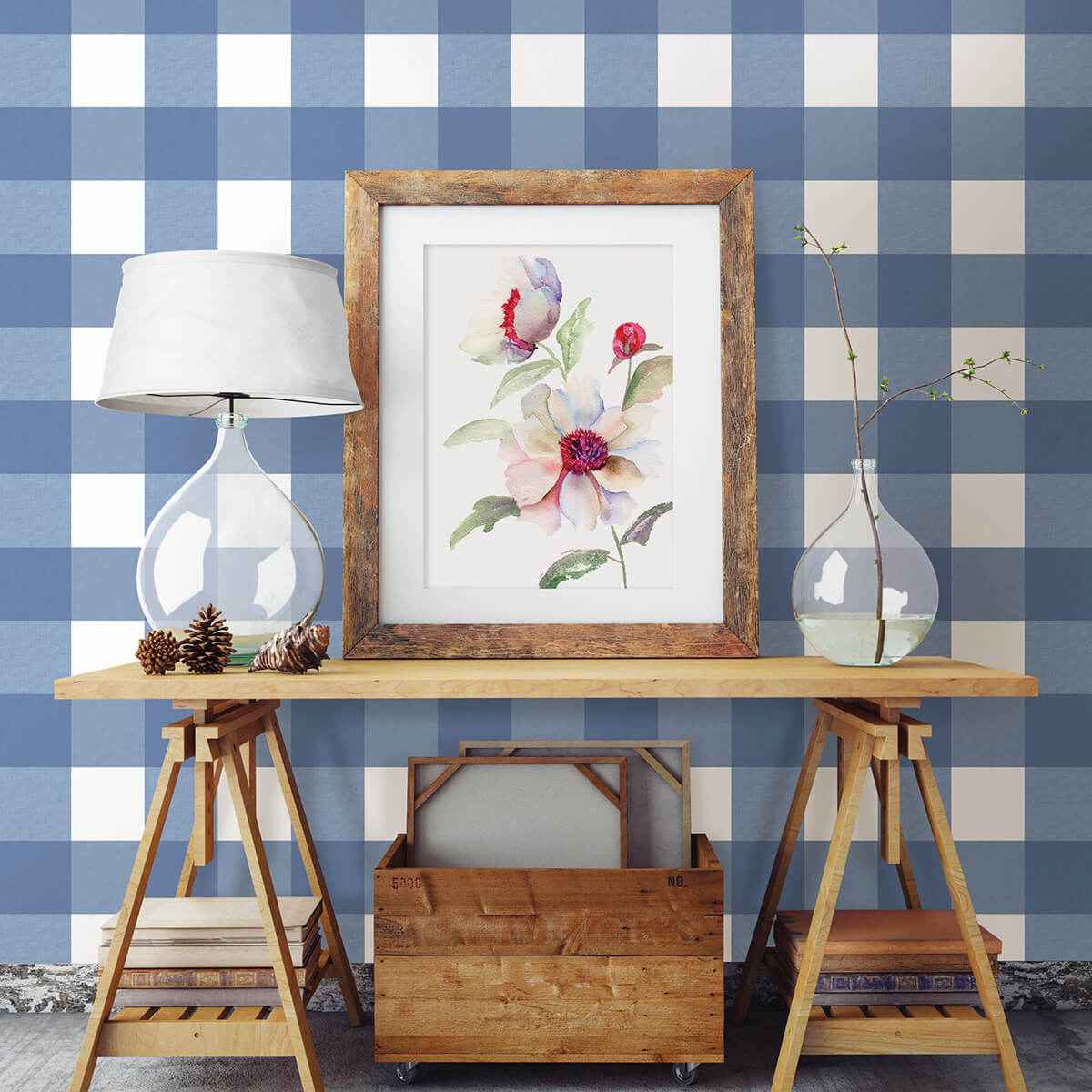 Amos Navy Gingham Wallpaper - York Wallcoverings - 3123-12533 - York Wallcoverings Wallpaper