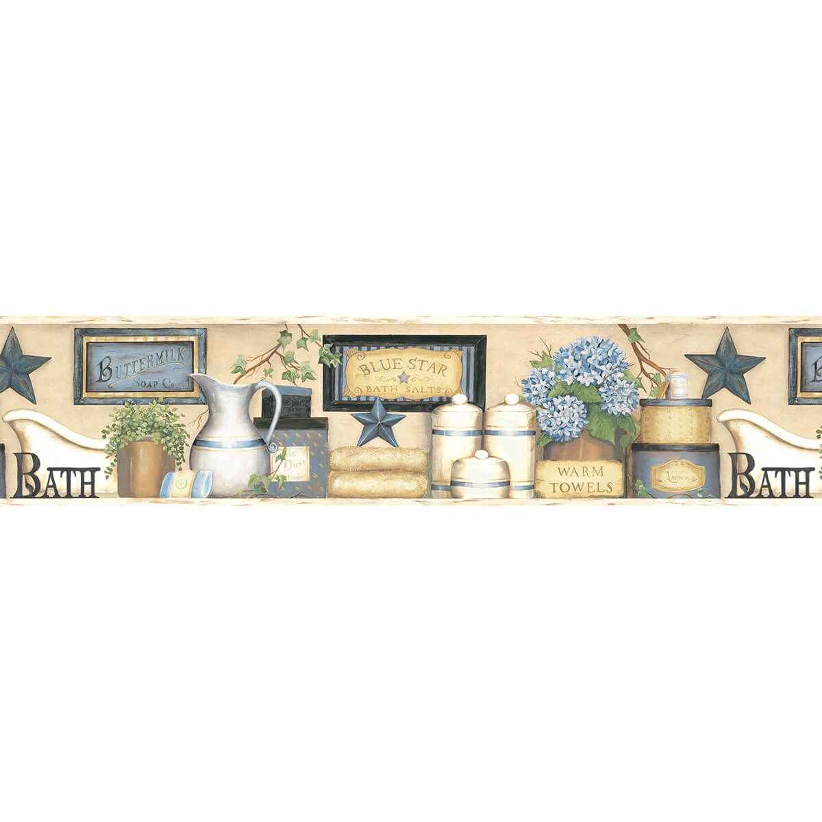 Martha Blue Country Bath Wallpaper - York Wallcoverings - 3123-63101