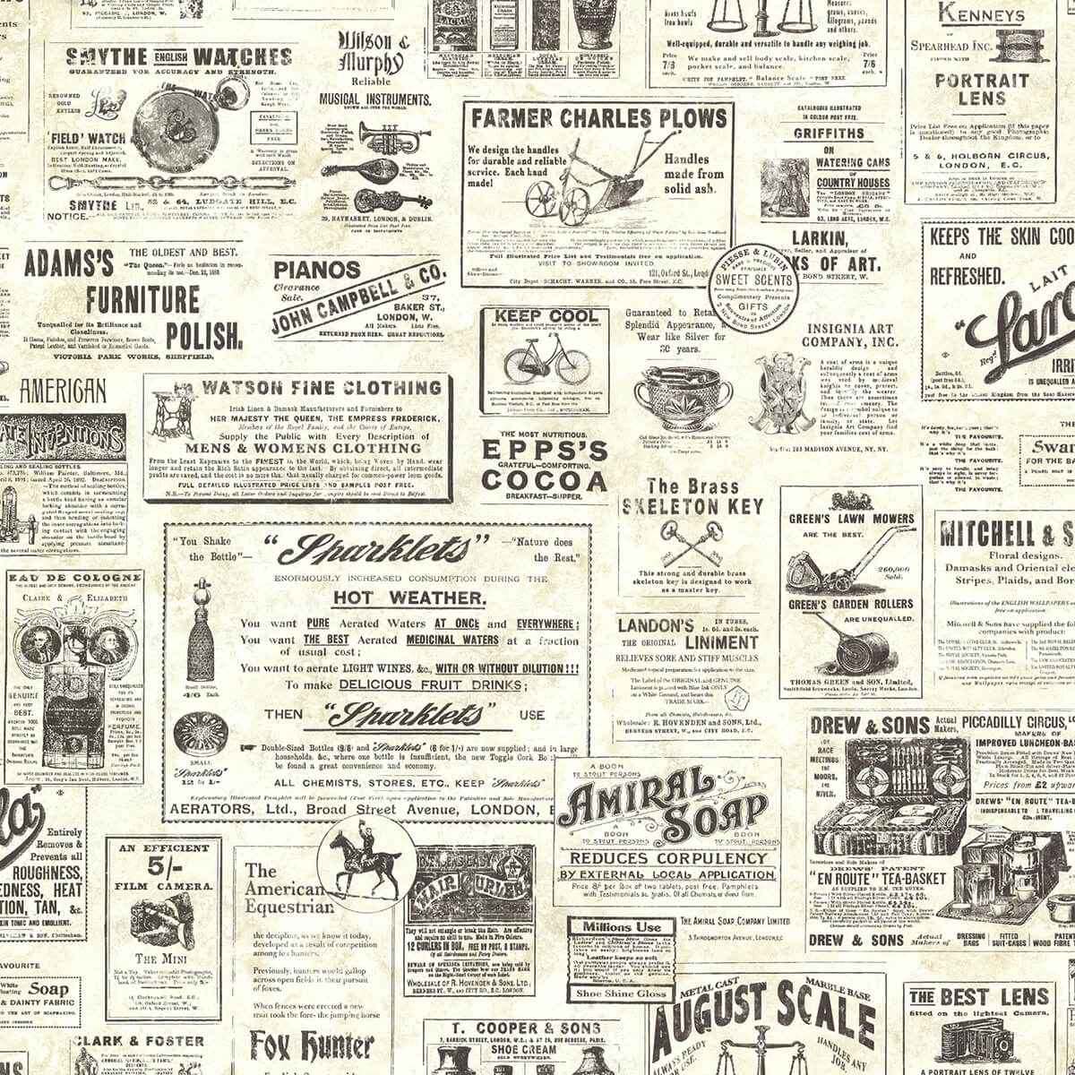 Adamstown Cream Newspaper Classifieds Wallpaper - York Wallcoverings - 3123-64271 - York Wallcoverings Wallpaper