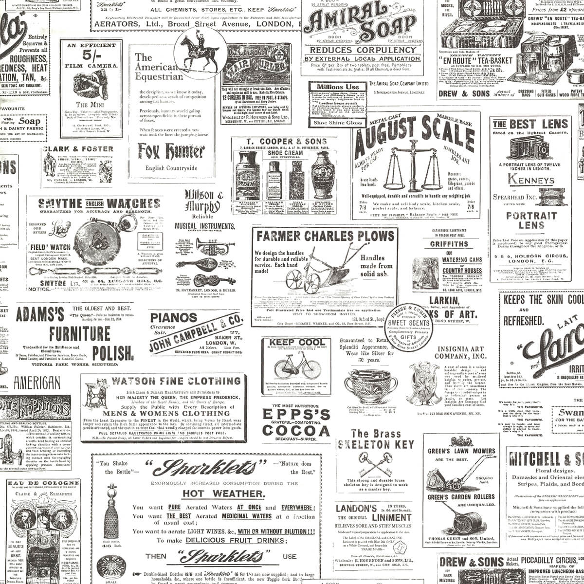 adamstown-ivory-newspaper-classifieds-wallpaper-york-wallcoverings-3123-64272 - York Wallcoverings Papel pintado