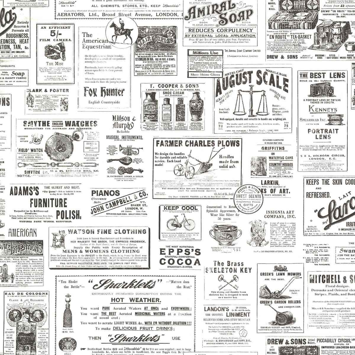 Adamstown Ivory Newspaper Classifieds Wallpaper - York Wallcoverings - 3123-64272 - York Wallcoverings Wallpaper