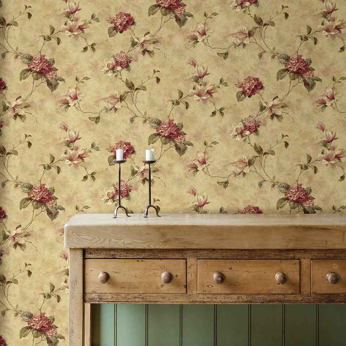 Magnolia Yellow Hydrangea Trail Wallpaper - York Wallcoverings - 3123-76304 - York Wallcoverings Wallpaper