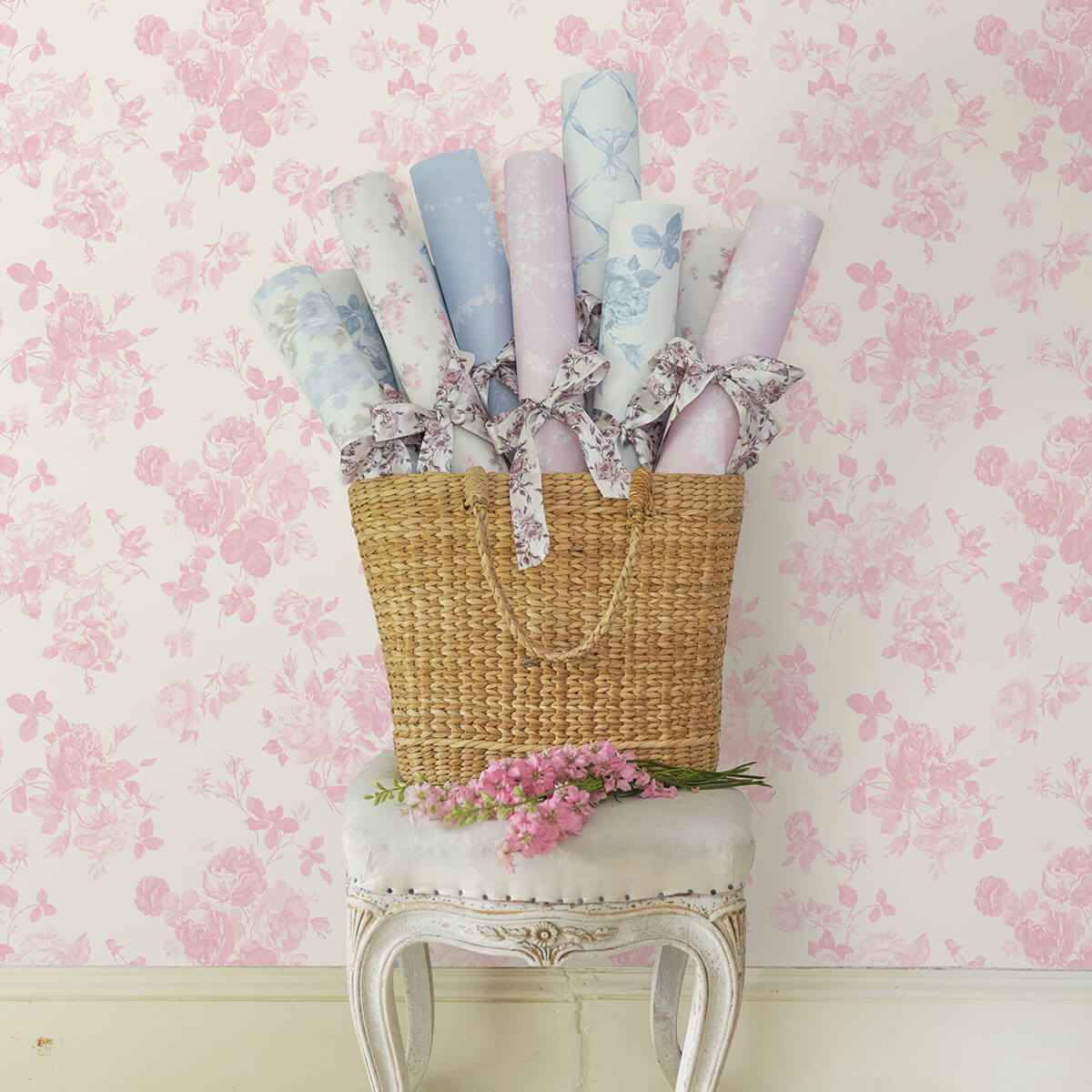 Everblooming Rosettes Pink Jam Cabbage Rose Bouquets Wallpaper - York Wallcoverings - AST4101 - York Wallcoverings Wallpaper