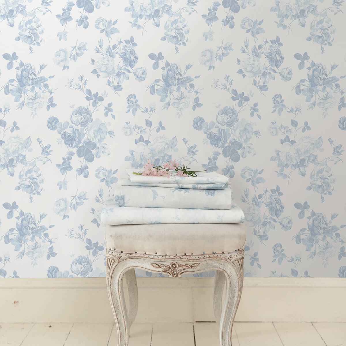 Everblooming Rosettes Dreamy Sky Cabbage Rose Bouquets Wallpaper - York Wallcoverings - AST4102 - York Wallcoverings Wallpaper