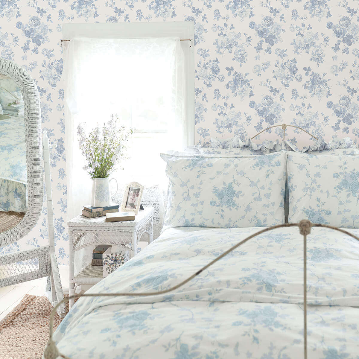 everblooming-rosettes-dreamy-sky-cabbage-rose-bouquets-wallpaper-york-wallcoverings-ast4102 - York Wallcoverings Wallpaper