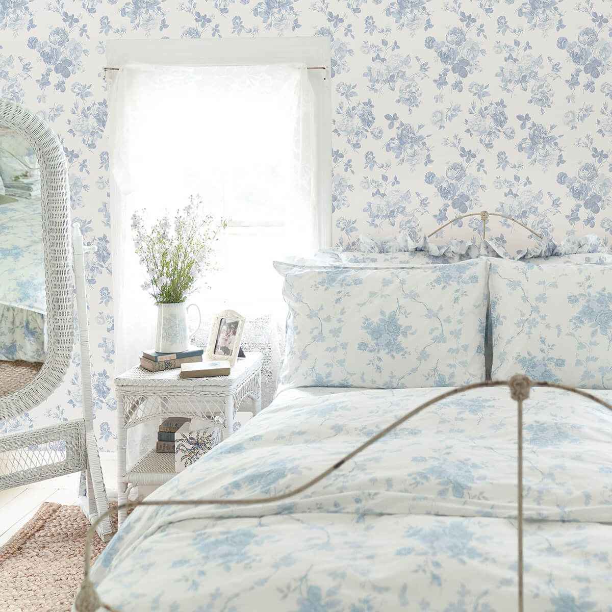 Everblooming Rosettes Dreamy Sky Cabbage Rose Bouquets Wallpaper - York Wallcoverings - AST4102 - York Wallcoverings Wallpaper