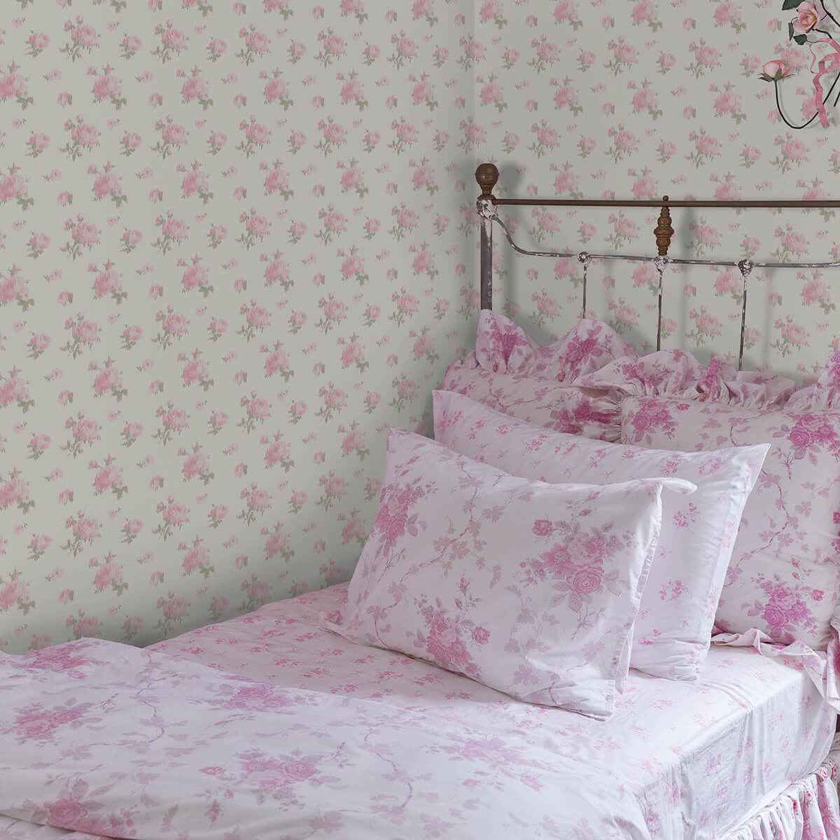 Ikat Rose Tinted Petals Small Print Wallpaper - York Wallcoverings - AST4108 - York Wallcoverings Wallpaper