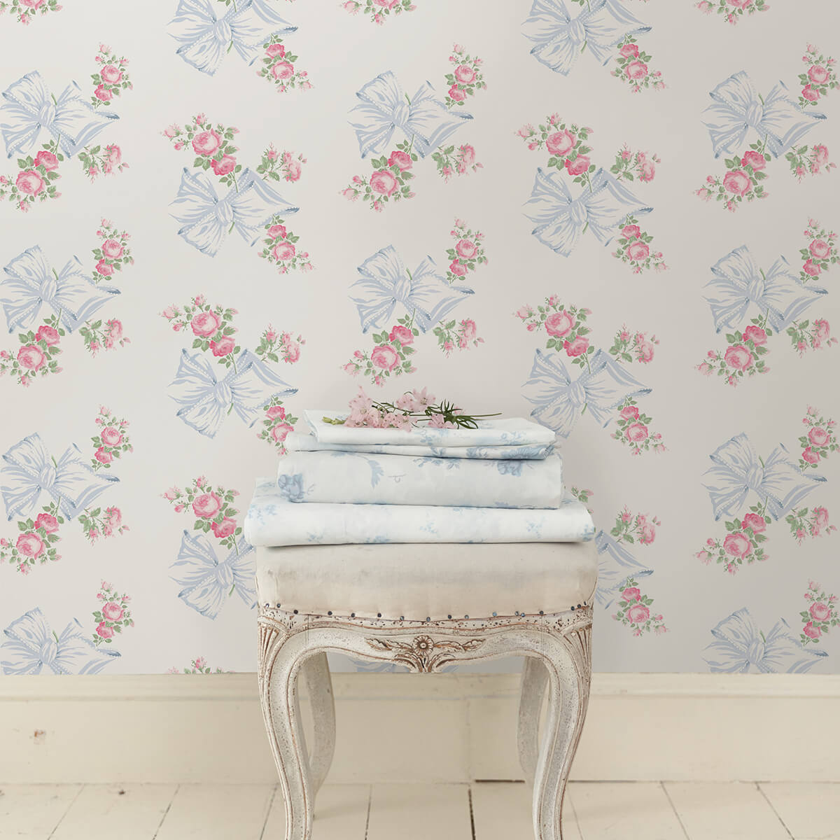 rosa-beaux-pastel-blue-large-bow-spot-wallpaper-york-wallcoverings-ast4113 - York Wallcoverings Wallpaper