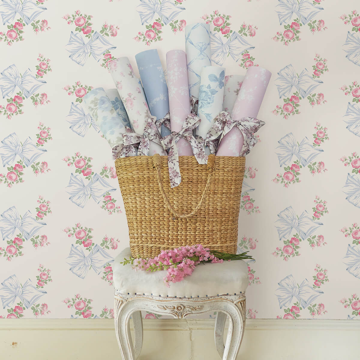 rosa-beaux-pastel-blue-large-bow-spot-wallpaper-york-wallcoverings-ast4113 - York Wallcoverings Wallpaper