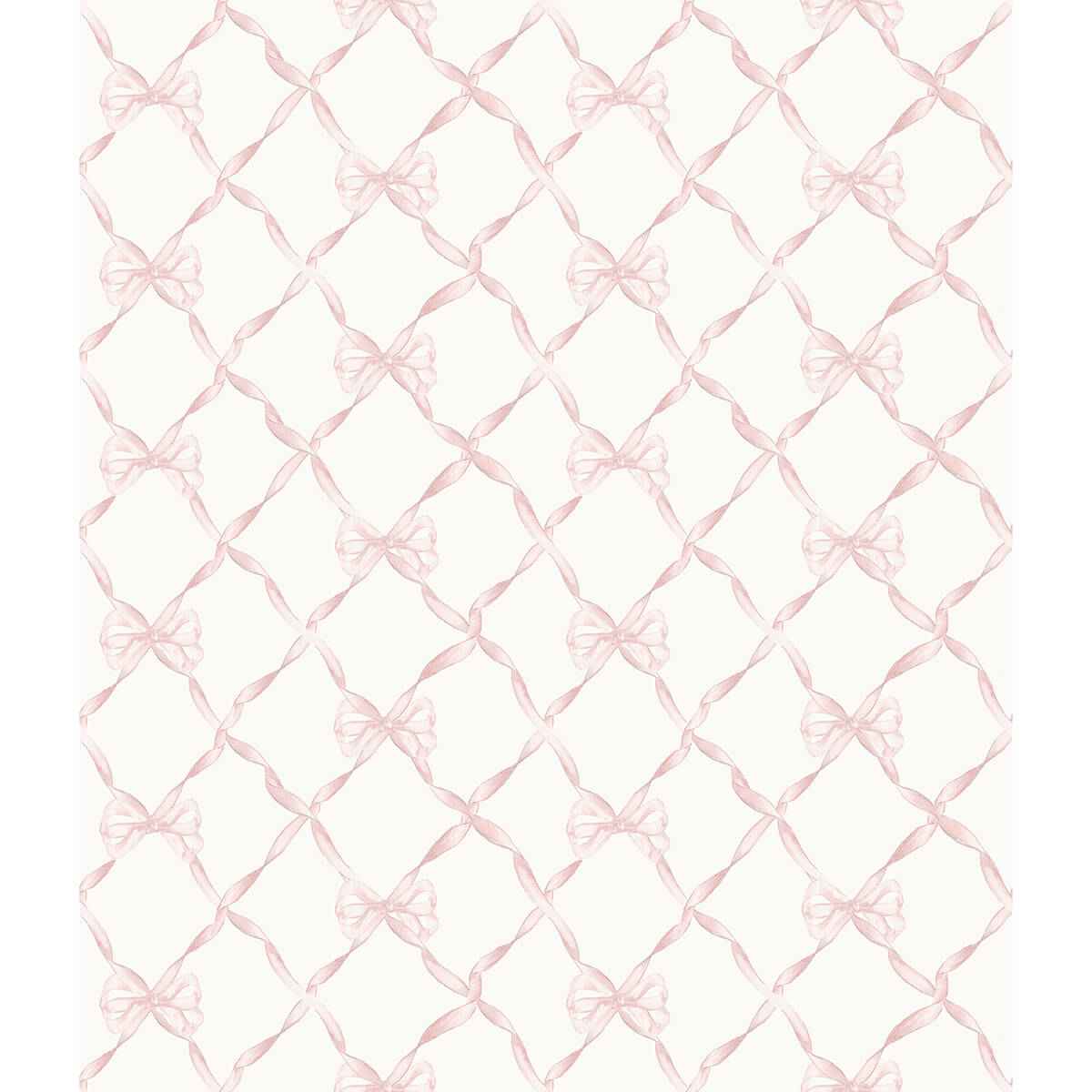 Baby Bow Faded Primrose Ribbon Trellis Wallpaper - York Wallcoverings - AST4114 - York Wallcoverings Wallpaper