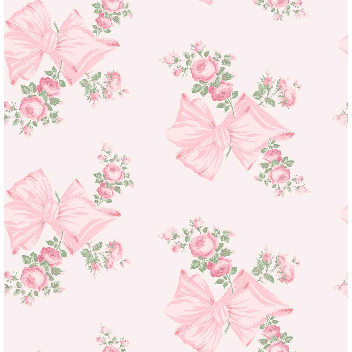 Rosa Beaux Pink Mint Large Bow Spot Wallpaper - York Wallcoverings - AST4169 - York Wallcoverings Wallpaper
