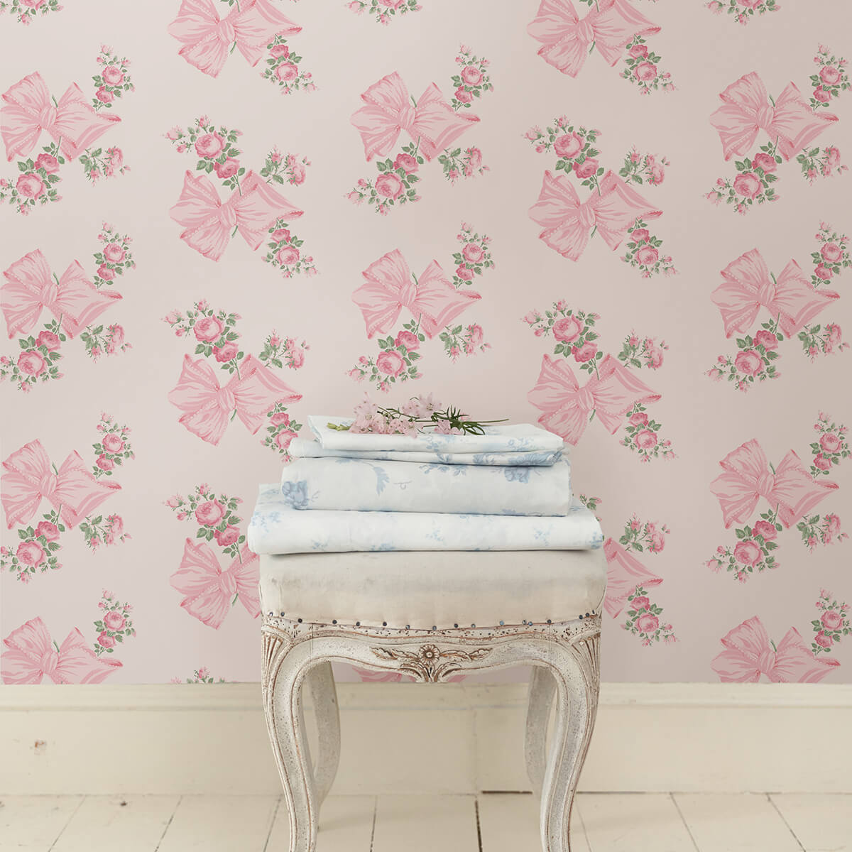 rosa-beaux-pink-mint-large-bow-spot-wallpaper-york-wallcoverings-ast4169 - York Wallcoverings Wallpaper