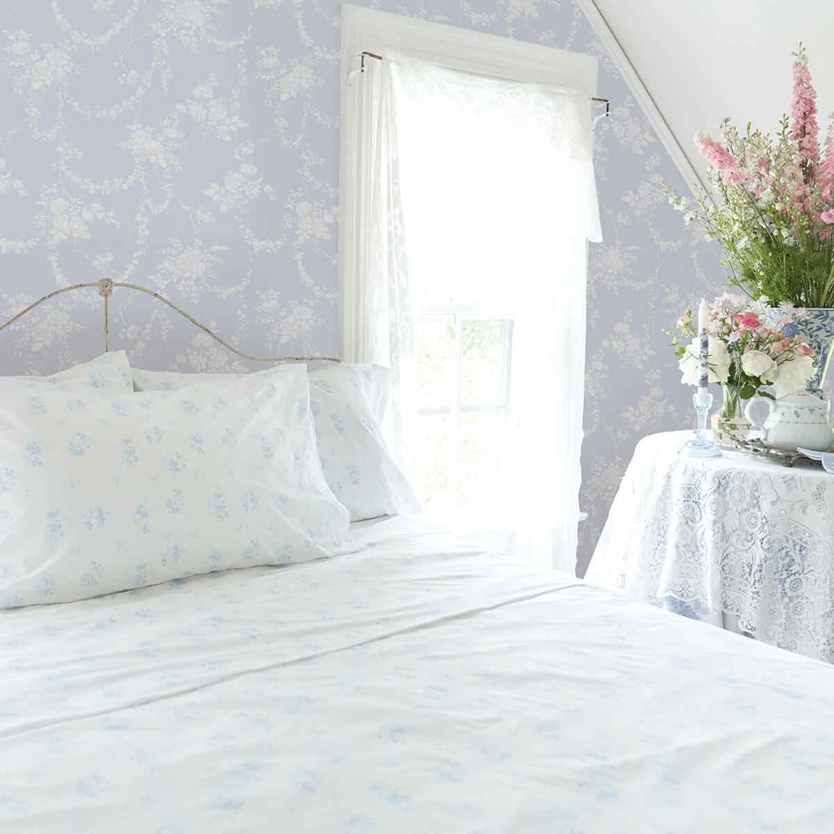 Chandelier Gates Blue Gemstone Floral Drape Wallpaper - York Wallcoverings - AST4170 - York Wallcoverings Wallpaper