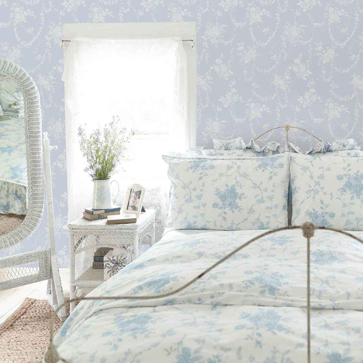 Chandelier Gates Blue Gemstone Floral Drape Wallpaper - York Wallcoverings - AST4170 - York Wallcoverings Wallpaper