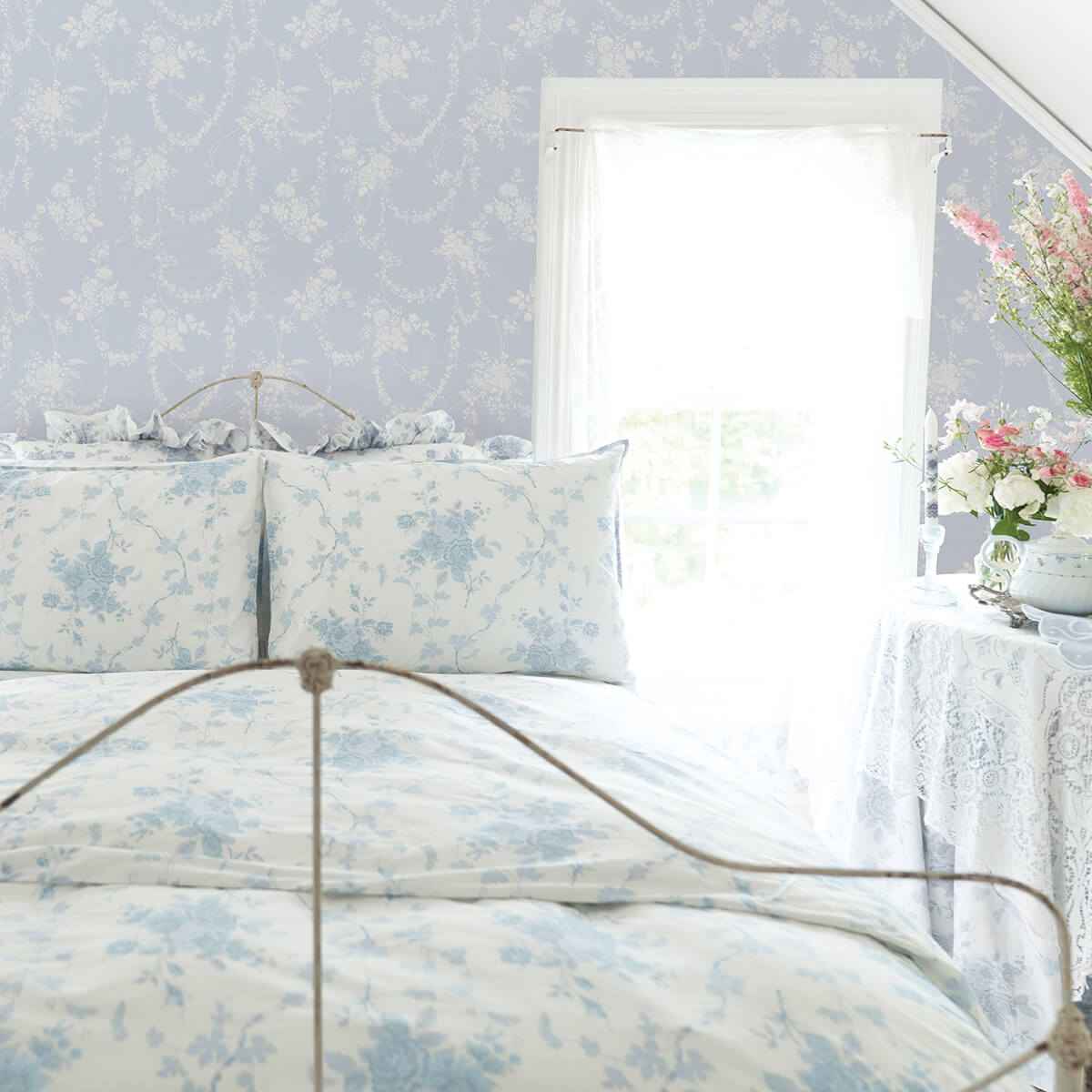 Chandelier Gates Blue Gemstone Floral Drape Wallpaper - York Wallcoverings - AST4170 - York Wallcoverings Wallpaper
