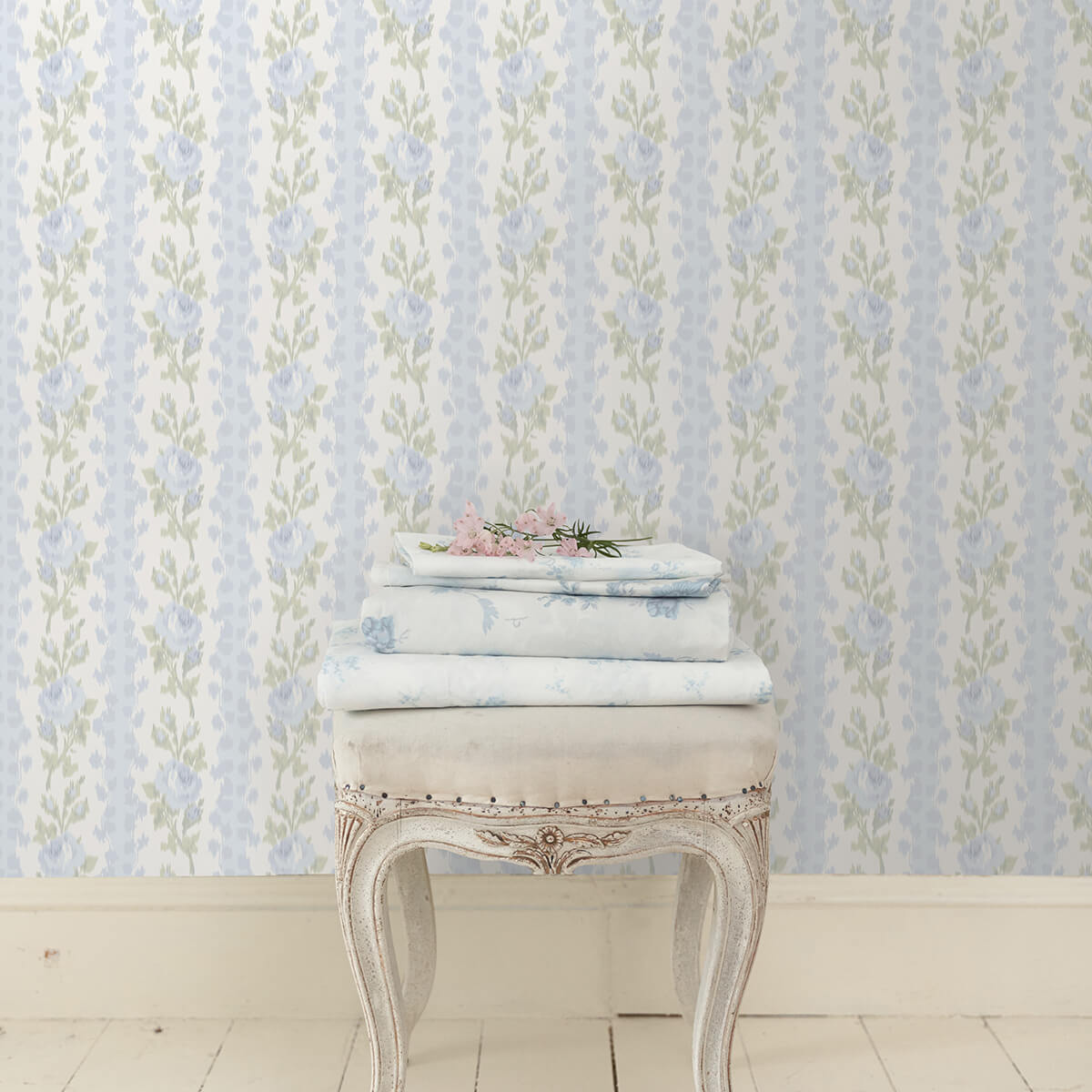 blooming-heirloom-blue-romance-rose-stripe-wallpaper-york-wallcoverings-ast4171 - York Wallcoverings Wallpaper