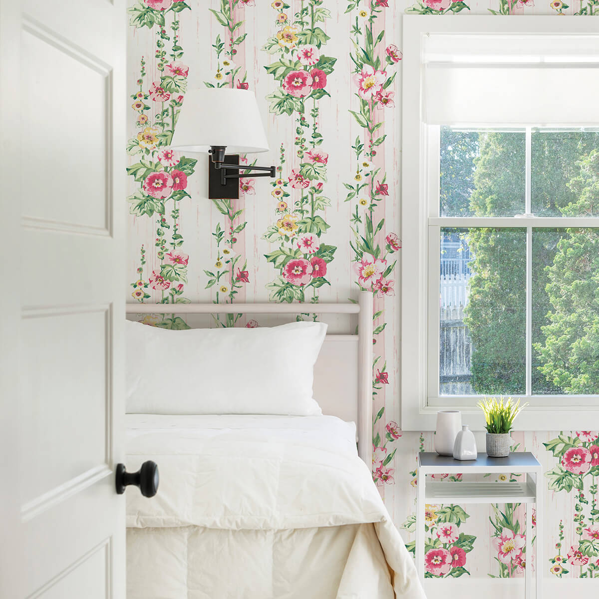 delisa-pink-floral-stripe-wallpaper-york-wallcoverings-ast3784 - York Wallcoverings Wallpaper