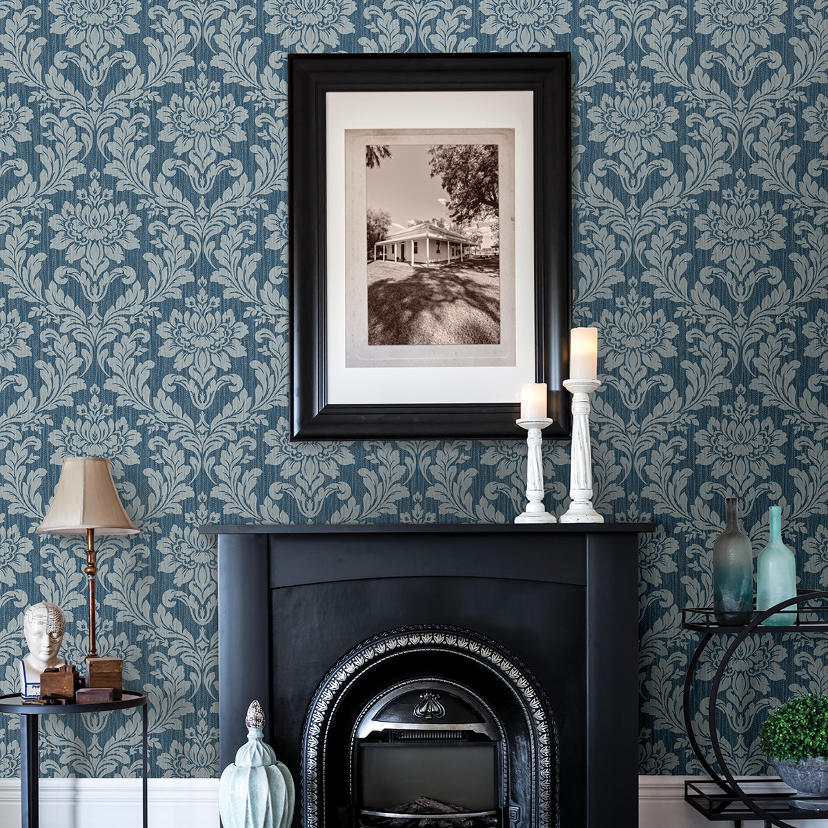 galois-blue-damask-wallpaper-york-wallcoverings-4025-82511 - York Wallcoverings Wallpaper