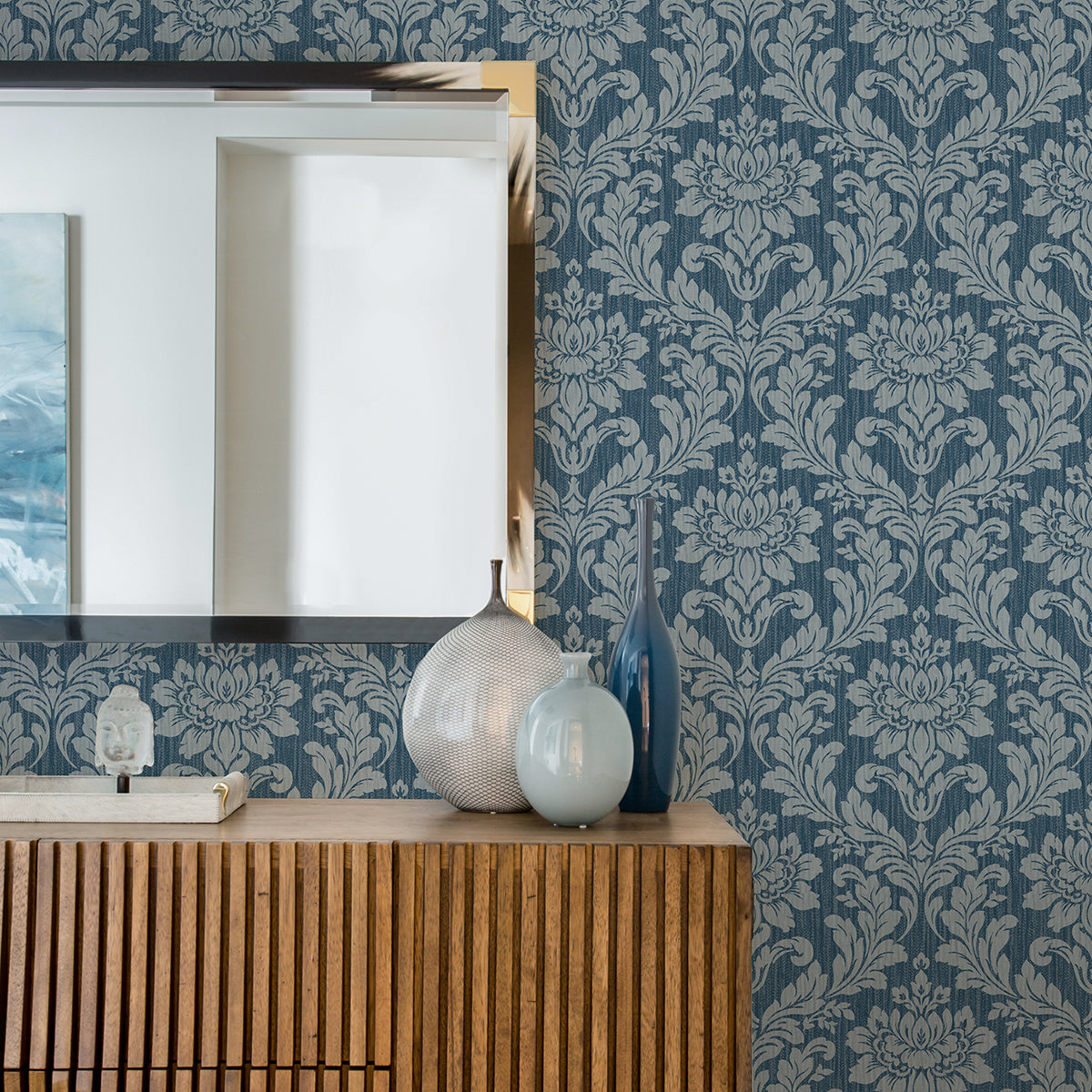 galois-blue-damask-wallpaper-york-wallcoverings-4025-82511 - York Wallcoverings Wallpaper