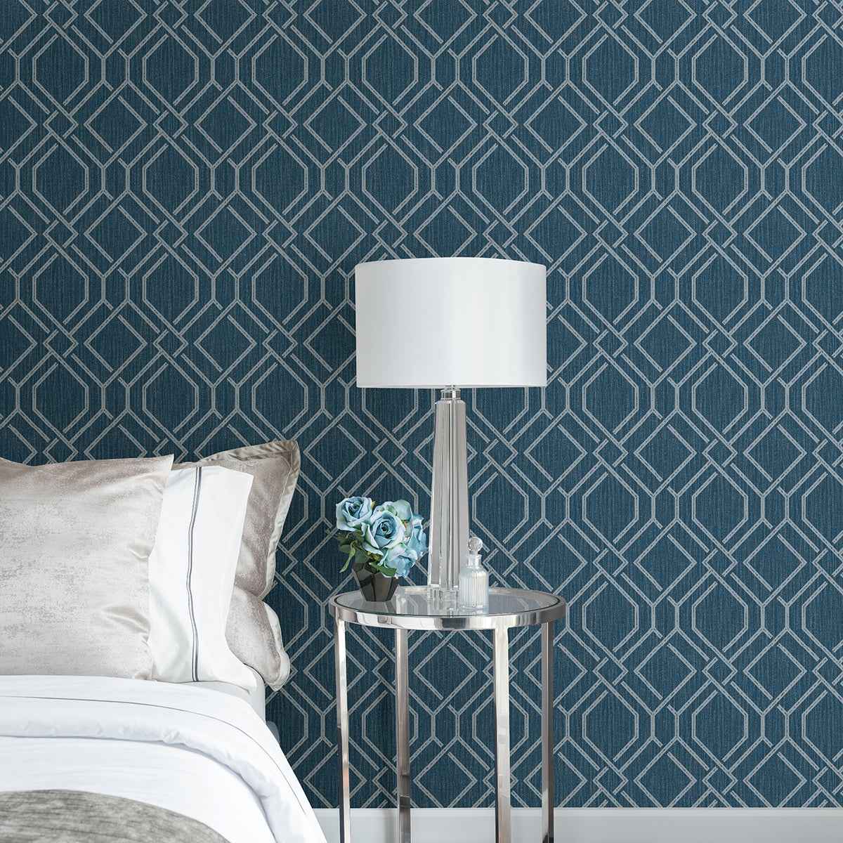 frege-blue-trellis-wallpaper-york-wallcoverings-4025-82512 - York Wallcoverings Wallpaper