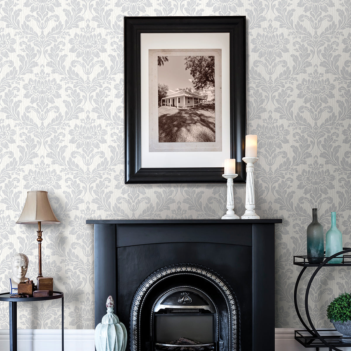 galois-light-grey-damask-wallpaper-york-wallcoverings-4025-82524 - York Wallcoverings Wallpaper
