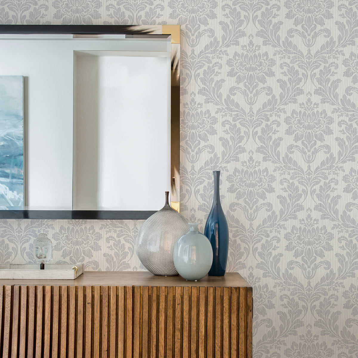 galois-light-grey-damask-wallpaper-york-wallcoverings-4025-82524 - York Wallcoverings Wallpaper