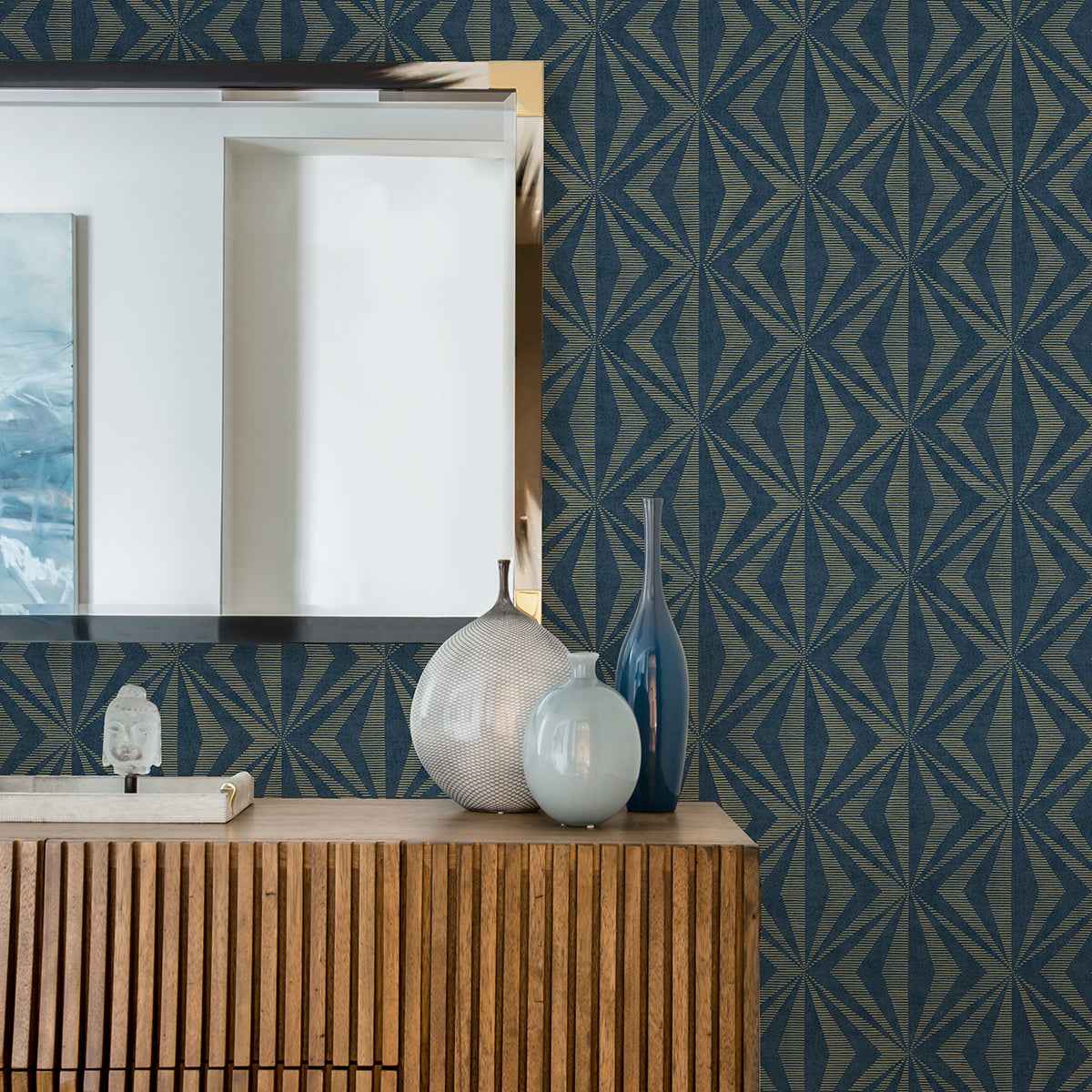 monge-blue-geometric-wallpaper-york-wallcoverings-4025-82552 - York Wallcoverings Wallpaper