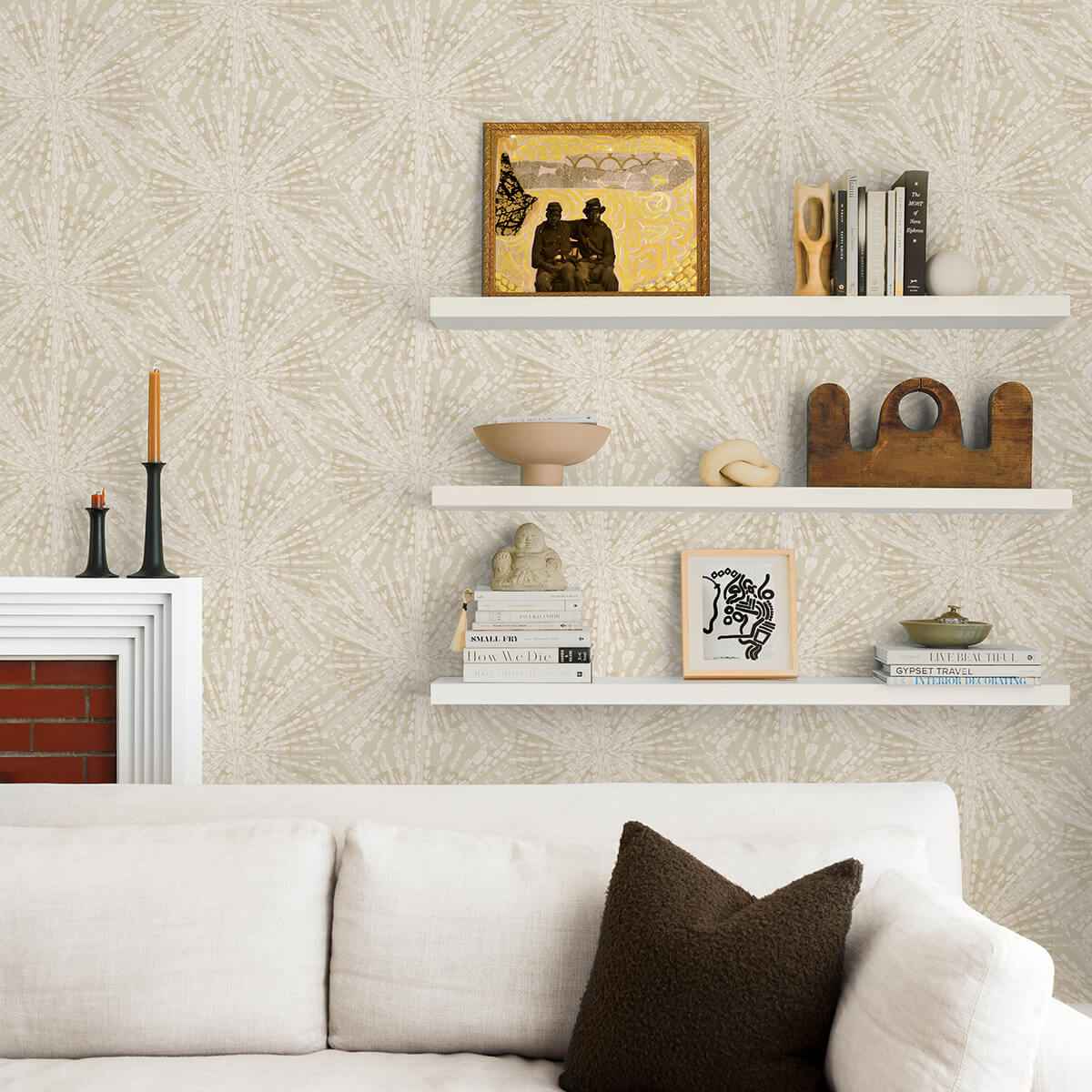 Soft Gold Sunburst Peel and Stick Wallpaper - York Wallcoverings - LLS4119
