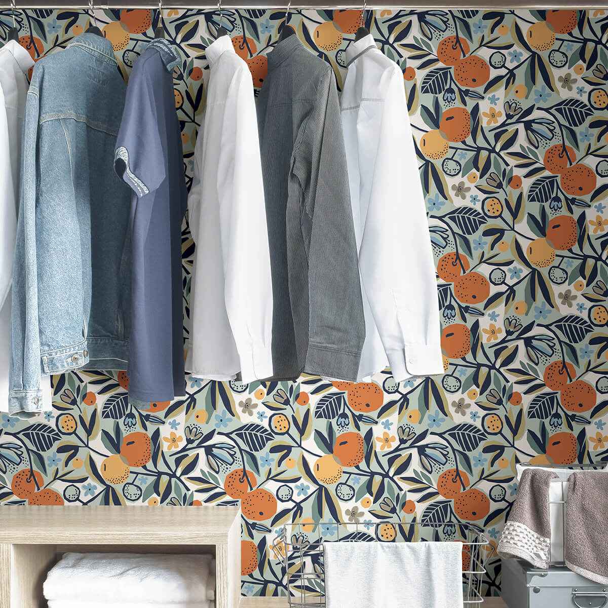Navy Clementine Garden Peel and Stick Wallpaper - York Wallcoverings - PLS4199 - York Wallcoverings Wallpaper