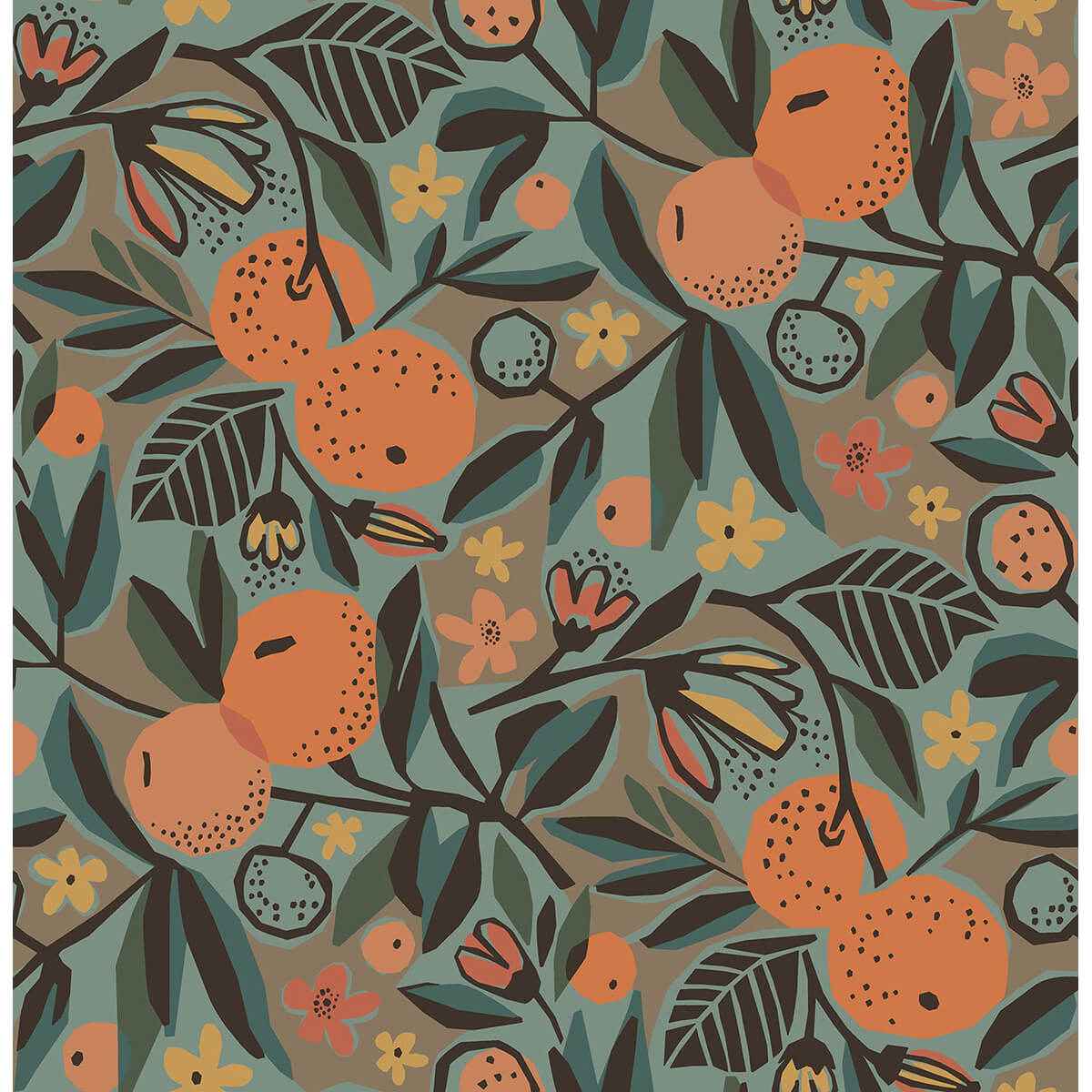Teal Clementine Garden Peel and Stick Wallpaper - York Wallcoverings - PLS4201