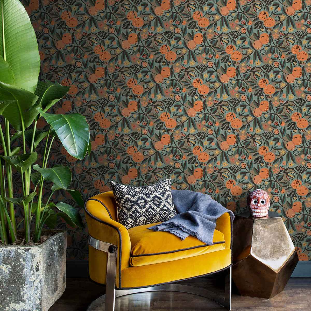 Teal Clementine Garden Peel and Stick Wallpaper - York Wallcoverings - PLS4201 - York Wallcoverings Wallpaper