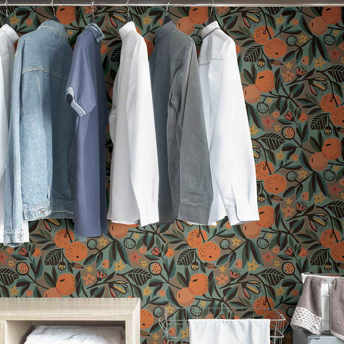 Teal Clementine Garden Peel and Stick Wallpaper - York Wallcoverings - PLS4201 - York Wallcoverings Wallpaper