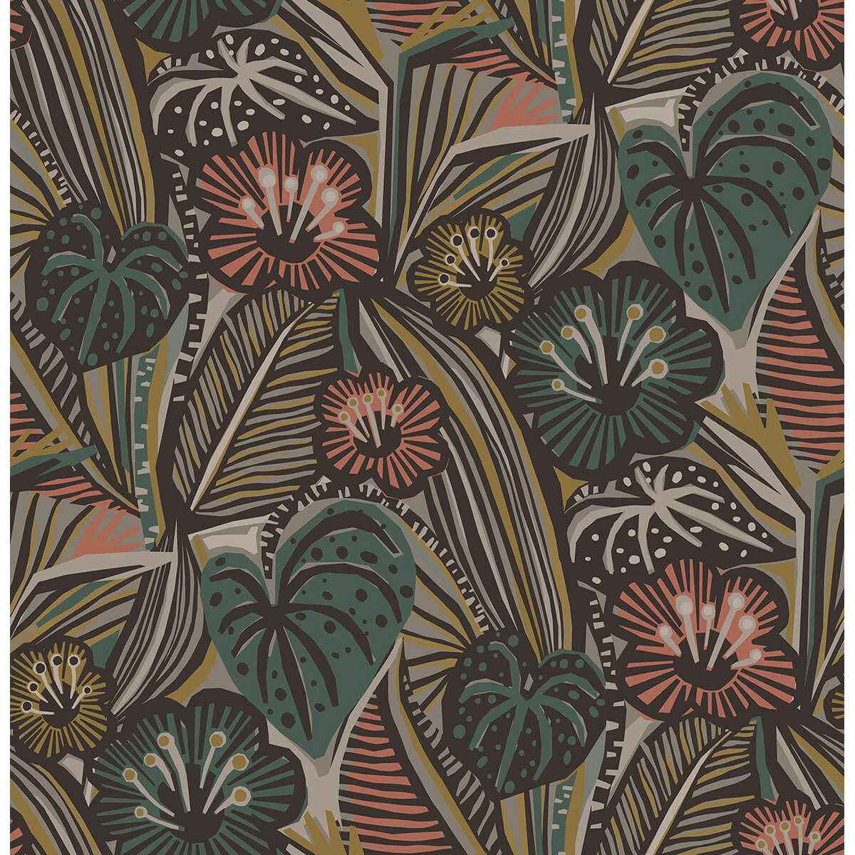 Coral Teal Lotusland Peel and Stick Wallpaper - York Wallcoverings - PLS4206 - York Wallcoverings Wallpaper