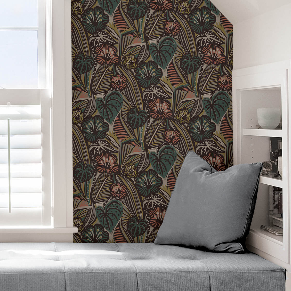 coral-teal-lotusland-peel-and-stick-wallpaper-york-wallcoverings-pls4206 - York Wallcoverings Wallpaper