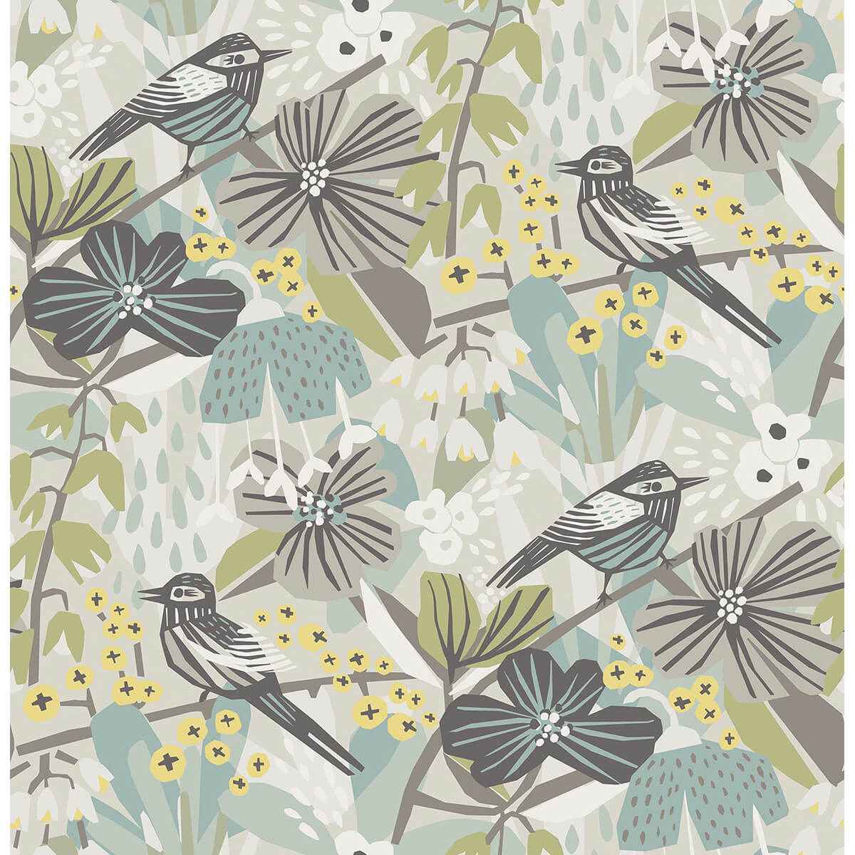 Grey Aqua Jaybird Peel and Stick Wallpaper - York Wallcoverings - PLS4215 - York Wallcoverings Wallpaper