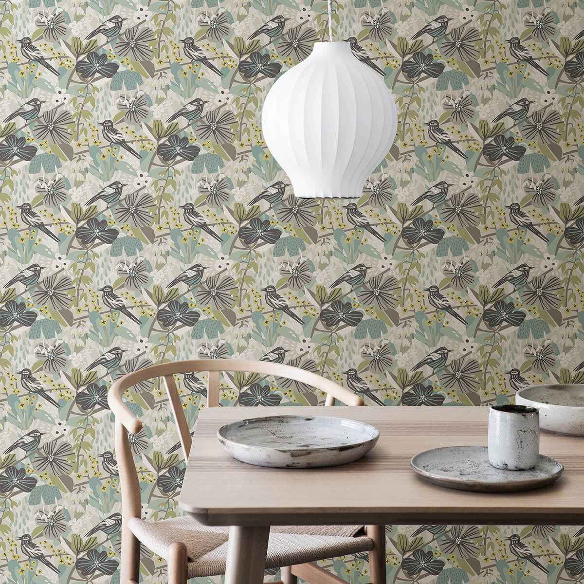 Grey Aqua Jaybird Peel and Stick Wallpaper - York Wallcoverings - PLS4215 - York Wallcoverings Wallpaper