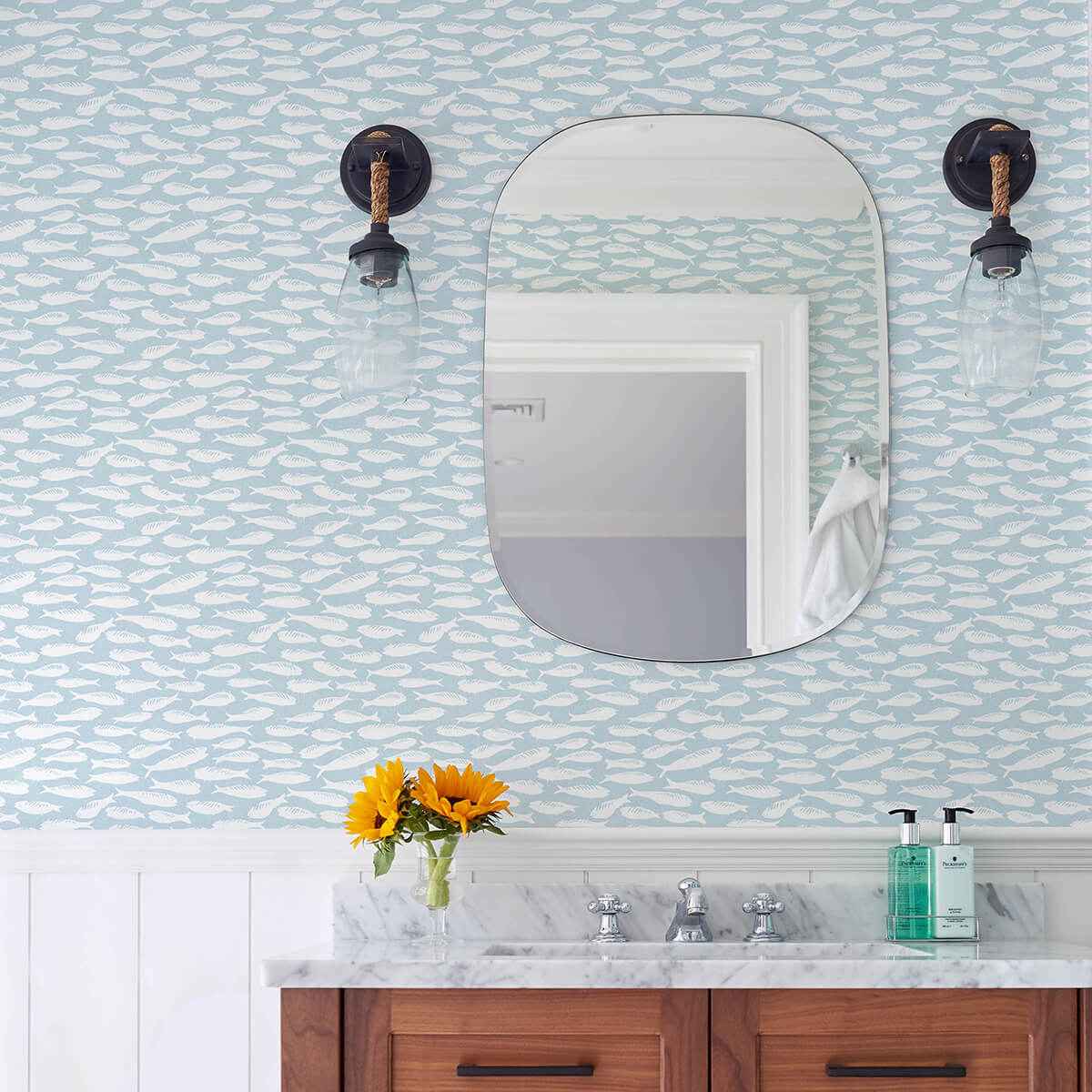 Nunkie Aqua Sardine Wallpaper - York Wallcoverings - 3122-10504 - York Wallcoverings Wallpaper