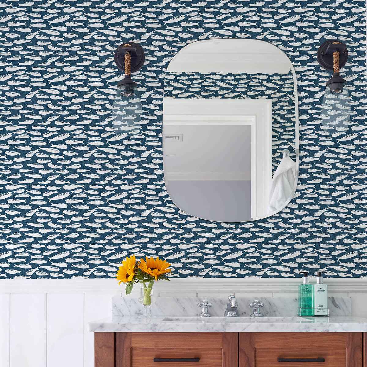 Nunkie Navy Sardine Wallpaper - York Wallcoverings - 3122-10522 - York Wallcoverings Wallpaper