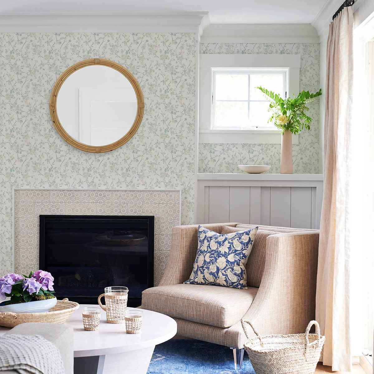 Glinda Aqua Floral Trail Wallpaper - York Wallcoverings - 3122-10910 - York Wallcoverings Wallpaper