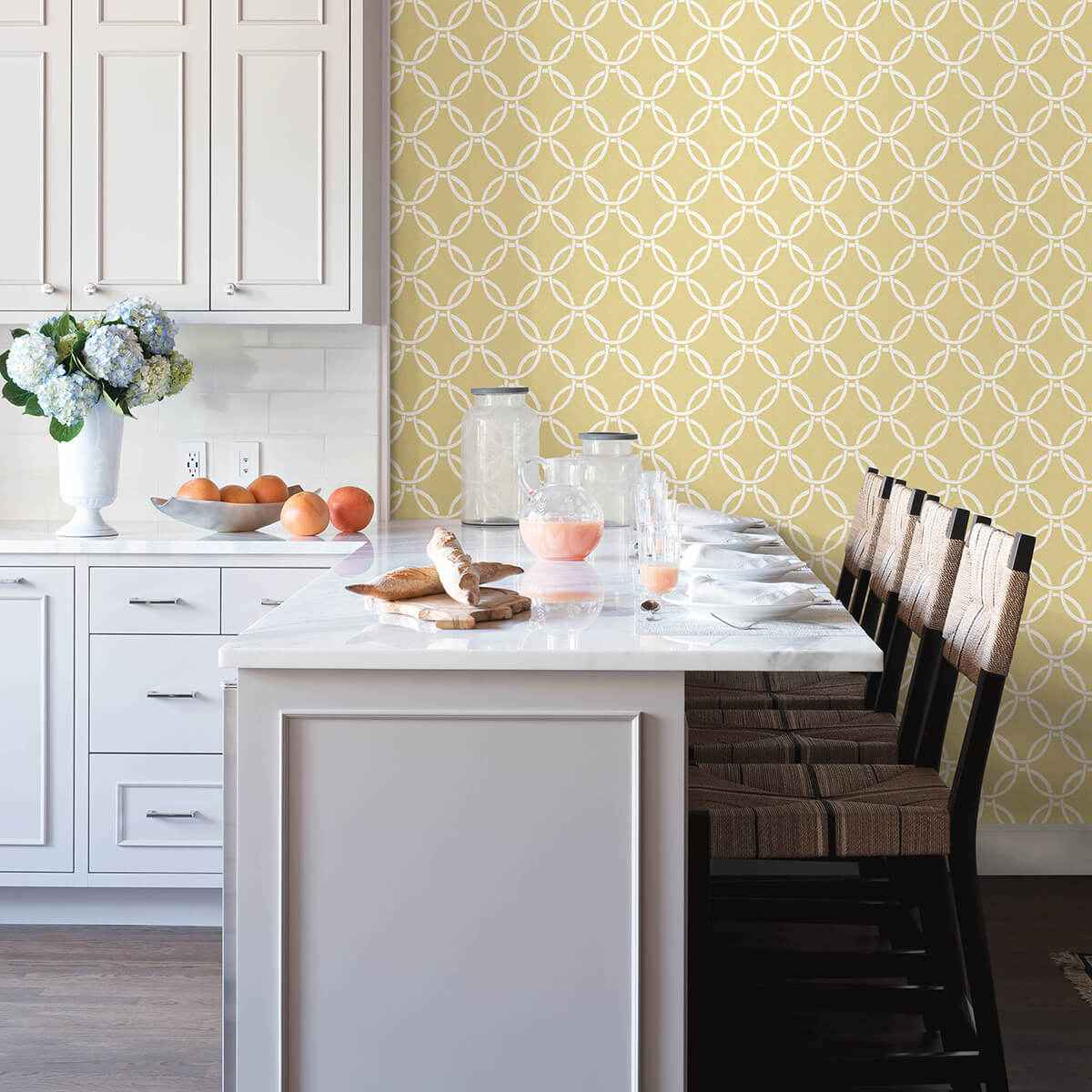 Quelala Yellow Ring Ogee Wallpaper - York Wallcoverings - 3122-11003 - York Wallcoverings Wallpaper