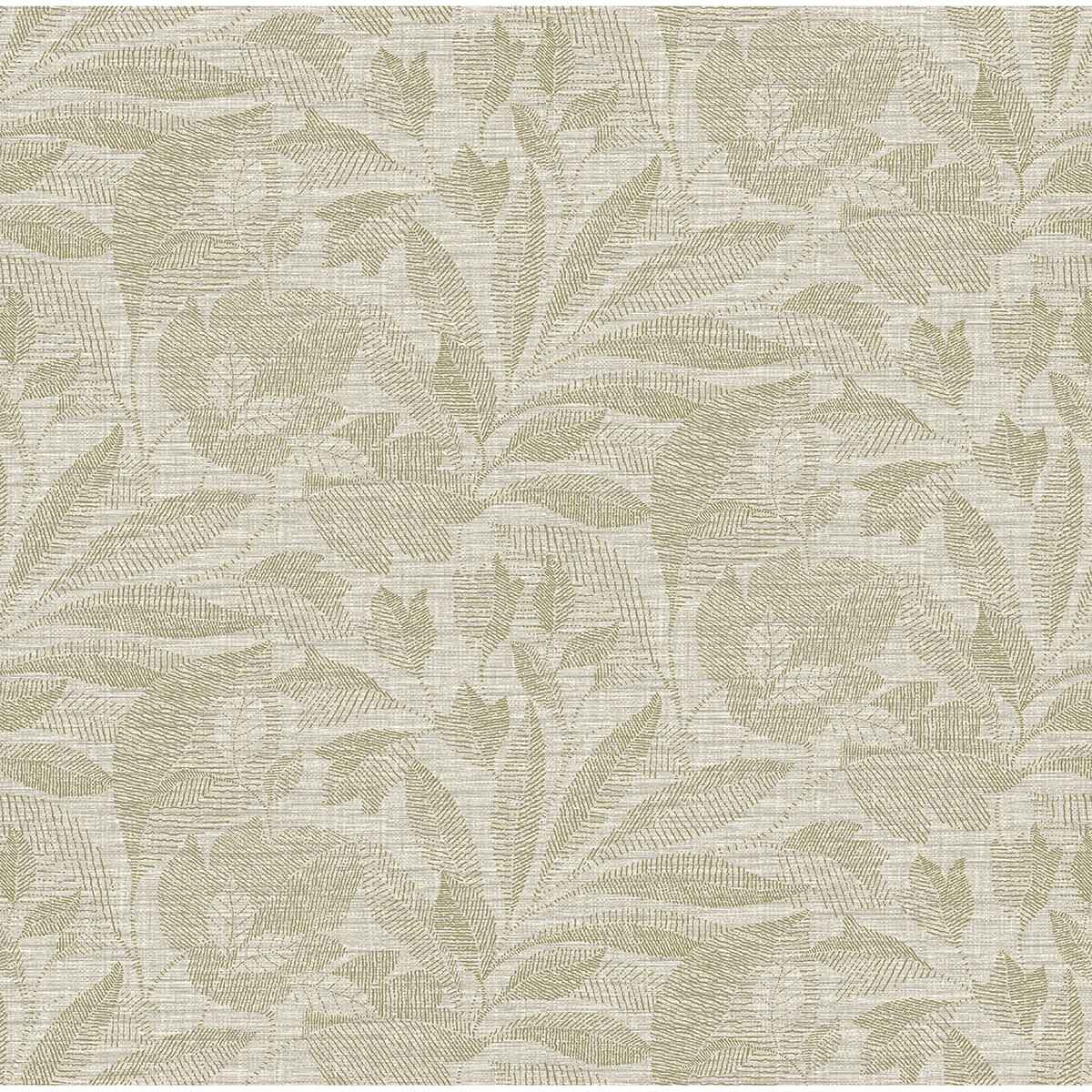 Lei Neutral Etched Leaves Wallpaper - York Wallcoverings - 2971-86150