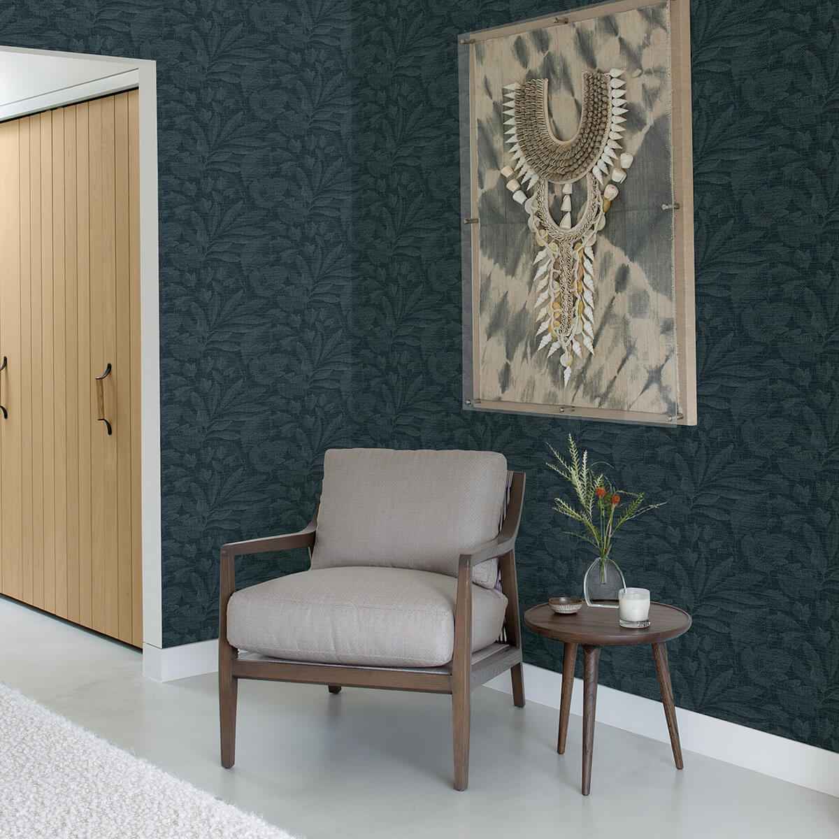 Lei Navy Etched Leaves Wallpaper - York Wallcoverings - 2971-86153 - York Wallcoverings Wallpaper
